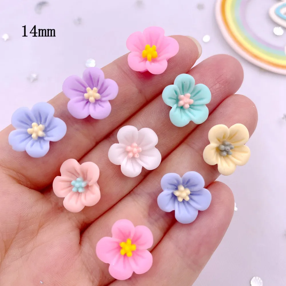 50Pcs 14mm Resin 3D Colorful Morning Glory Flower Gems Flatback Figurines Scrapbook Wedding Applique Home Decor Crafts L708