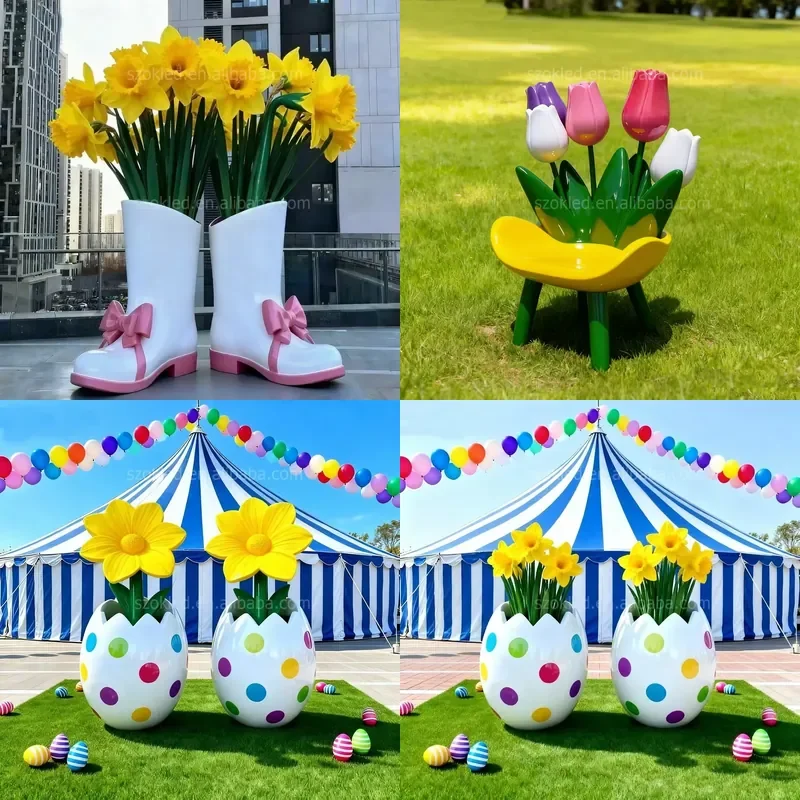 Fiberglass Lifelike Sculpted Flower Sculpture-Weatherproof Outdoor Garden Decor for Spring Weddings Holidays Farm Photo Spots