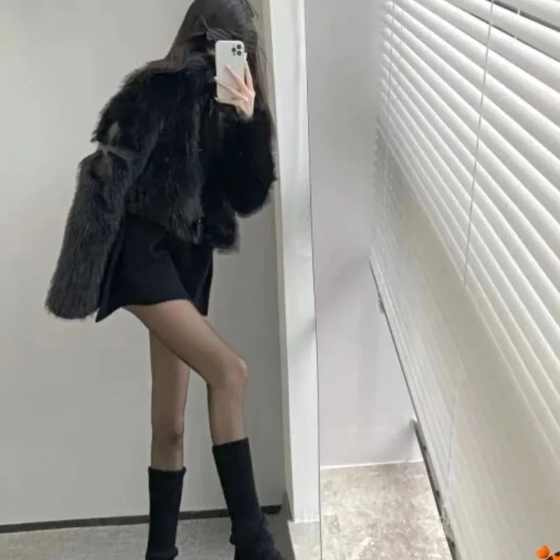 Y2k Cropped Jacket Vintage Fur Collar Short Sweatshirt Zip Hoodies Autumn Winter New Design Cardigan Coat Grunge Kawaii Clothes
