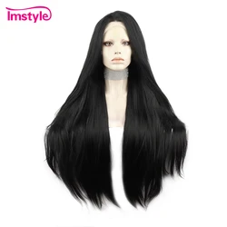 IMSTYLE Jet Black Lace Wig Synthetic Lace Front Wig 30 Inch Long Straight Wigs For Black Women Heat Resistant Daily Cosplay Wigs