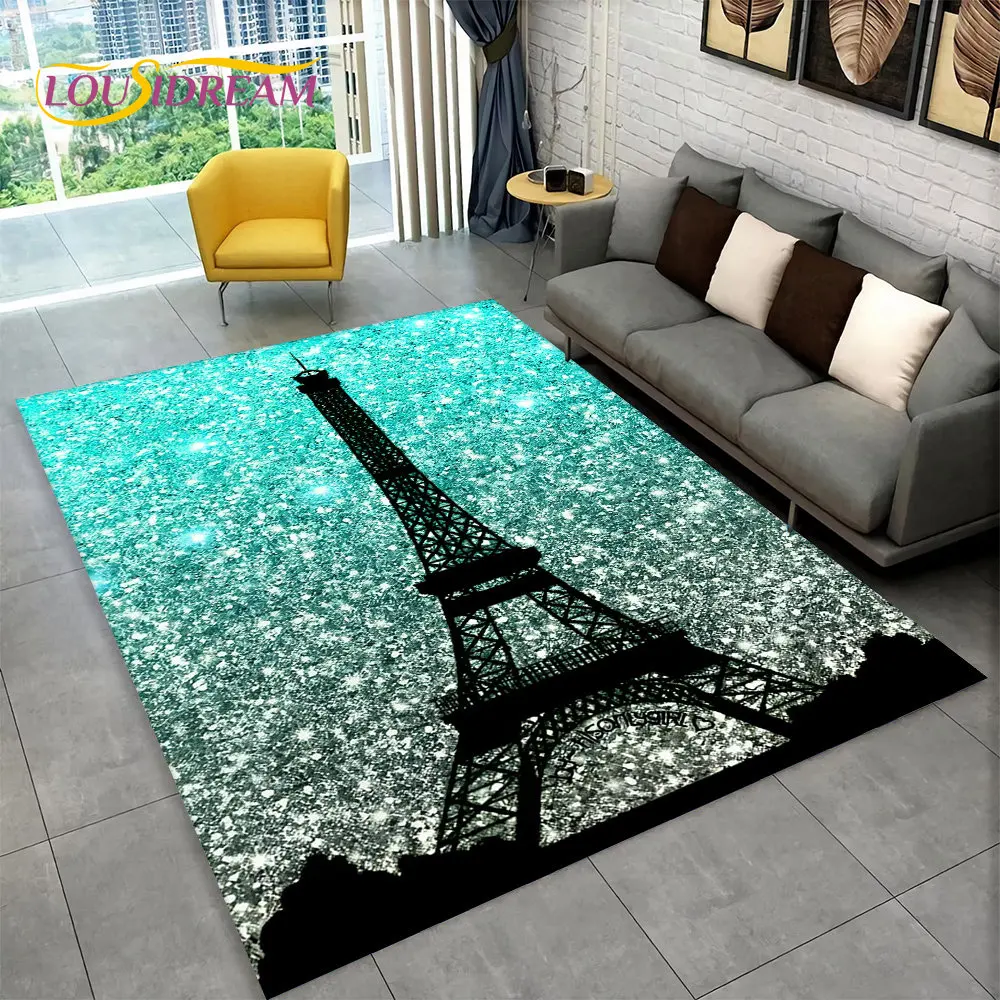 France Paris Eiffel Tower Romantic Art Area Rug,Carpet Rug for Living Room Bedroom Sofa Doormat Kitchen Decor Non-slip Floor Mat