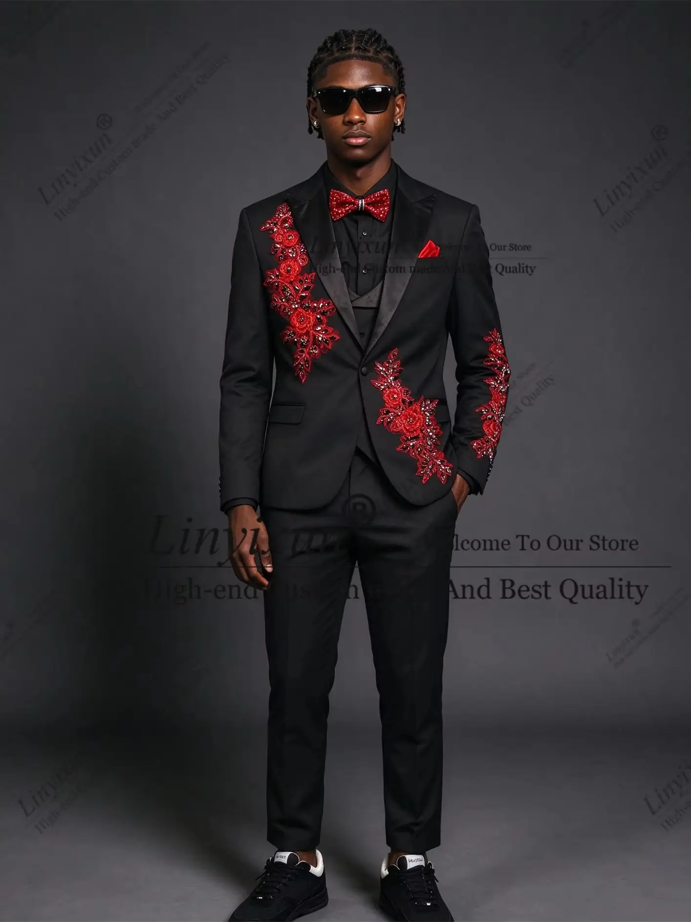 Luxury Rhinestone Diamond Applique Men Suit Customized Slim Fit Groom Male Blazer 3 Piece Sets Tuxedo Wedding Party Ropa Hombre