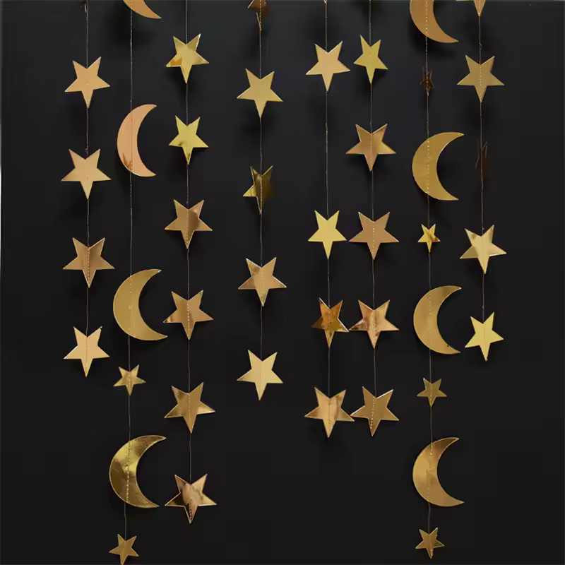 Decoración de fiesta Eid Mubarak, guirnaldas de papel con forma de estrella y Luna de 4M, decoración de Ramadán, decoración de Eid Mubarak, decoración de boda Blessed Eid