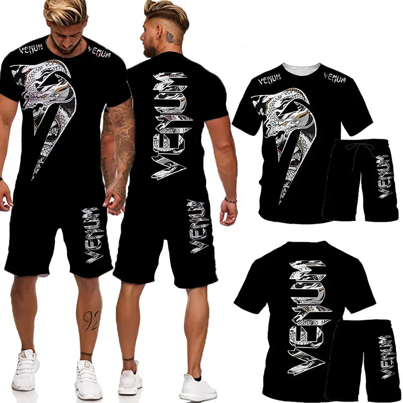 2024 Summer Latest Men\'s Sports Venom Printing Men\'s Suit 3D Printing T-shirt Slim Gym Fitness Boxing Running Breathable