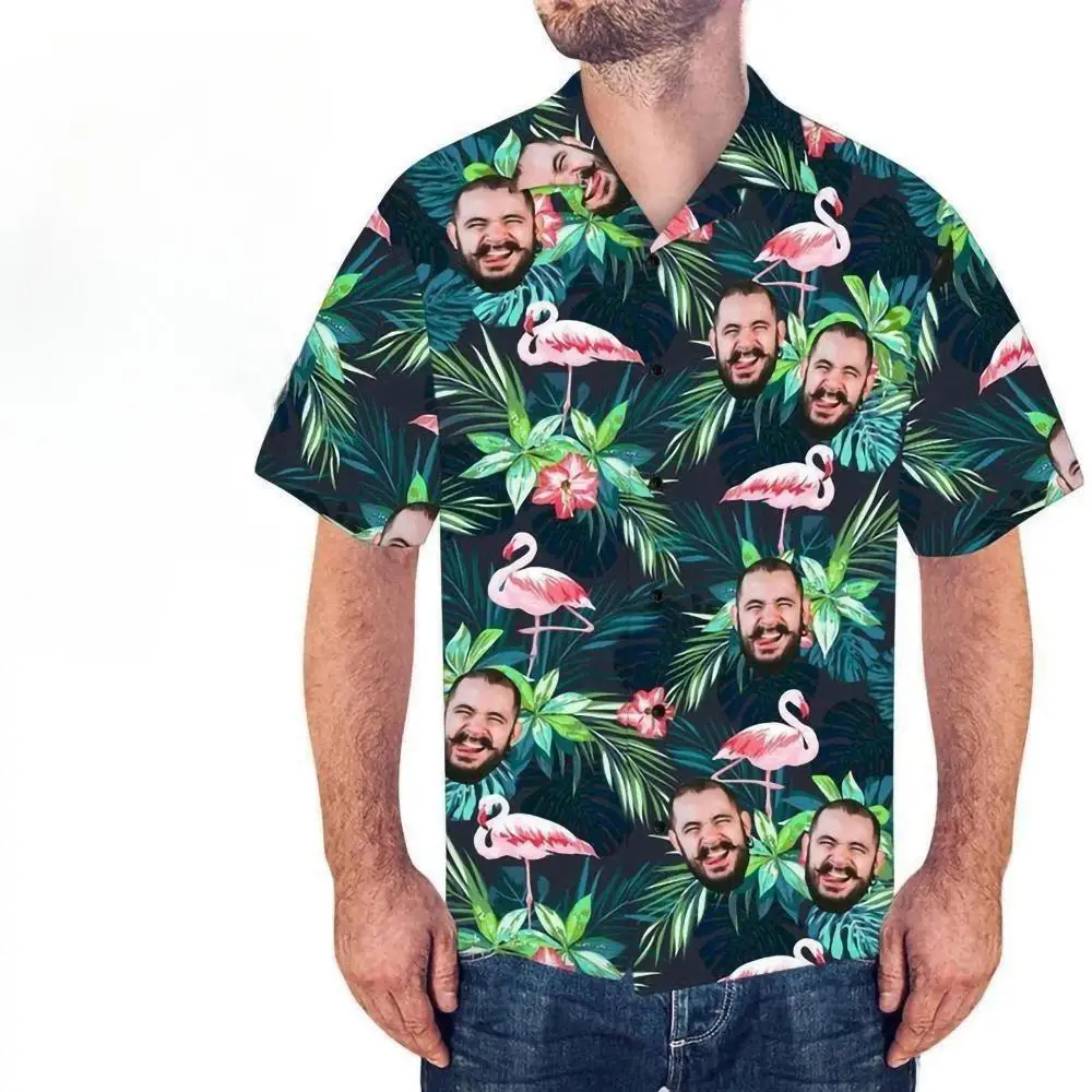 

Summer Sexy Personalized Photo Facial Shirt For Men's Floral Short Sleeve Hawaiian Coconut Beach Party Casual Imported Clothing