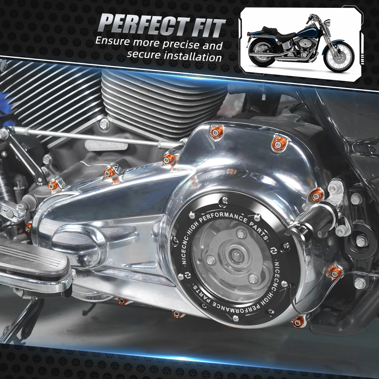 For 2007-2017 Harley Dyna Street Bob FXDB Fat Boy Primary Cover Bolt Decorative Rings for Low Rider 2014-17 Softail Slim 2012-17 image 6