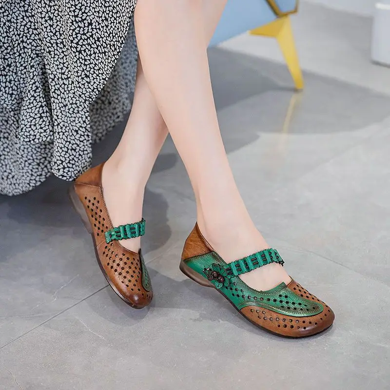 أحذية نسائية من الجلد للربيع والخريف، أحذية مسطحة للأمهات غير قابلة للانزلاق، مقاس كبير، أحذية فردية ناعمة من الأسفل