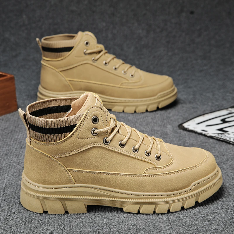 

Мужские ботинки, модные высокие повседневные кроссовки, кожаные ботильоны высокого качества для мужчин, рабочие ботинки на платформе со шнуровкой, Botas Masculinas