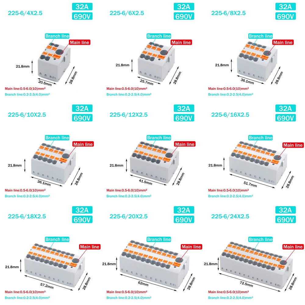 1PCS Wire Electrical Connectors PTFIX 2.5mm Wire Merging And Branching Device Push-in Terminal Block Connector Mount On Din Rail