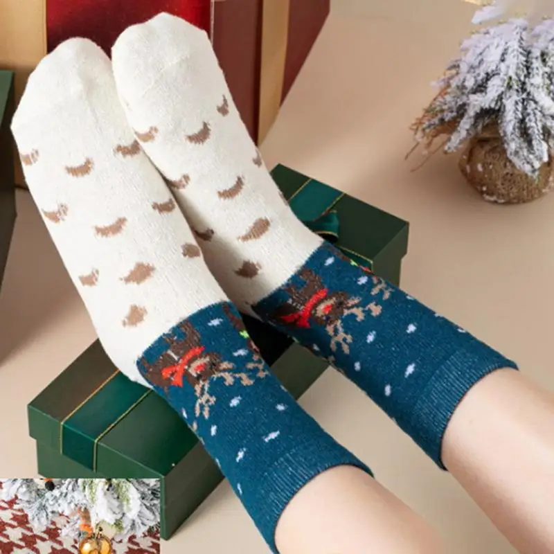 5 Pairs Cartoon Knitted Women's Socks Interesting Christmas Santa Claus reindeer rabbit fur and wool Socks New Year Socks