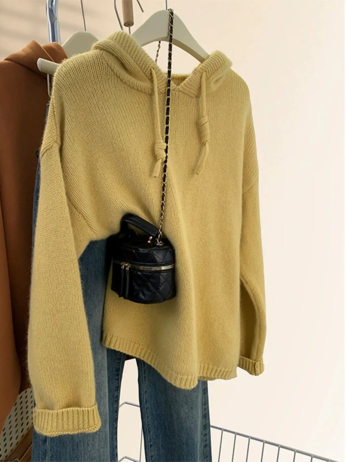 Plus Size Pigro Morbido Maglione lavorato a maglia Donna Autunno Inverno Allentato Thiened Abbigliamento interno Capispalla Top con cappello Pendolarismo Sle