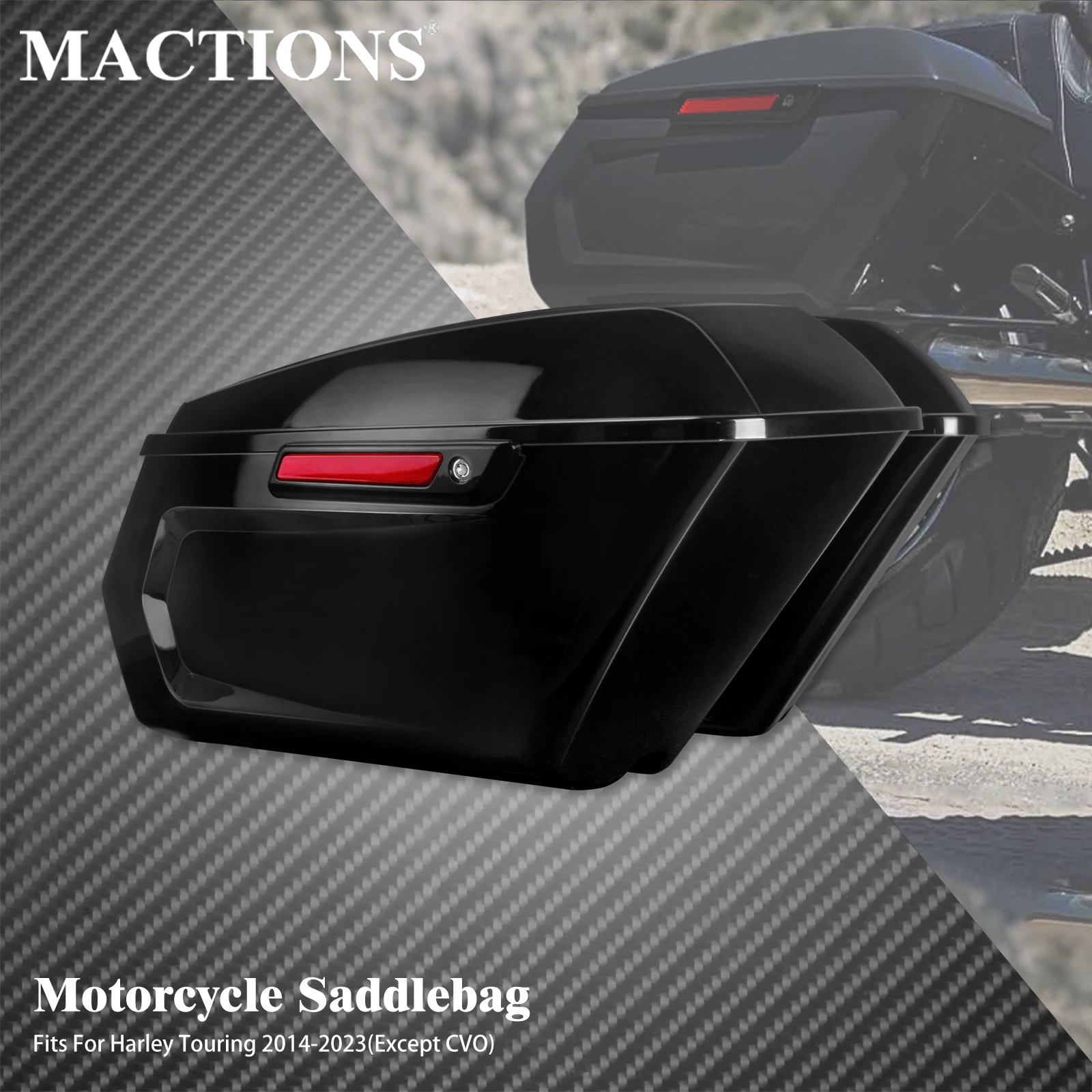 

MACTIONS Motorcycle Hard Saddlebag Cutting Design w/Black Latches For Harley Touring Road King Road Glide Street Glide 2014-2023
