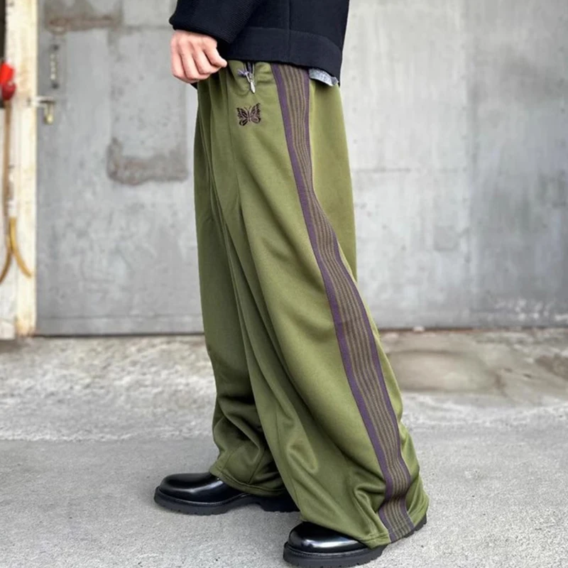 

Loose Wide Leg Casual Pants for Men And Women with Embroidered Tape Olive een Long Pants Relaxed Fit Leisure Trou...