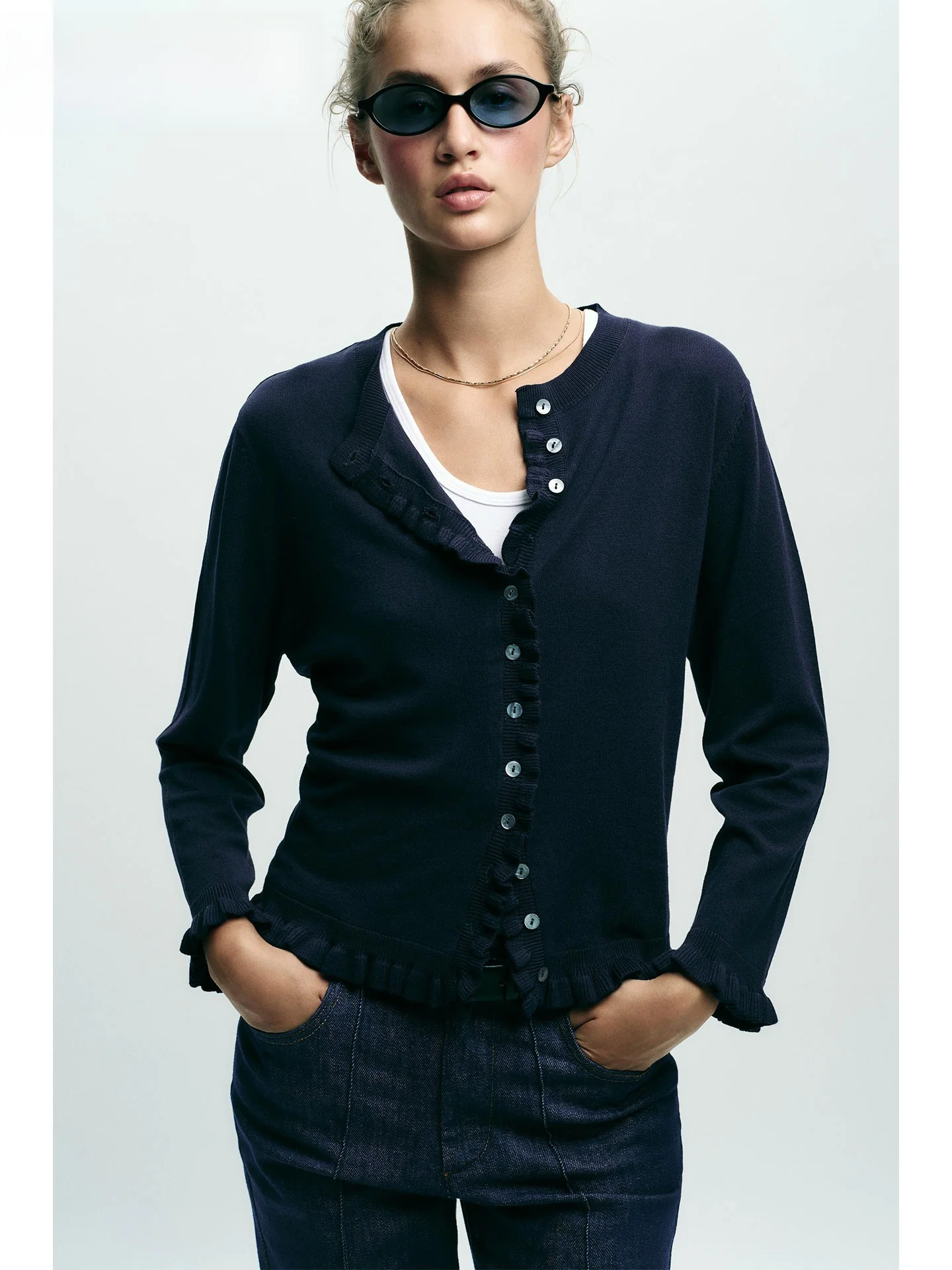 

ZAPRHA Faionable Knitted Long Sve round Ne Верхняя одежда Женский кардиган Декоративный многослойный дизайн Прямой крой Sle