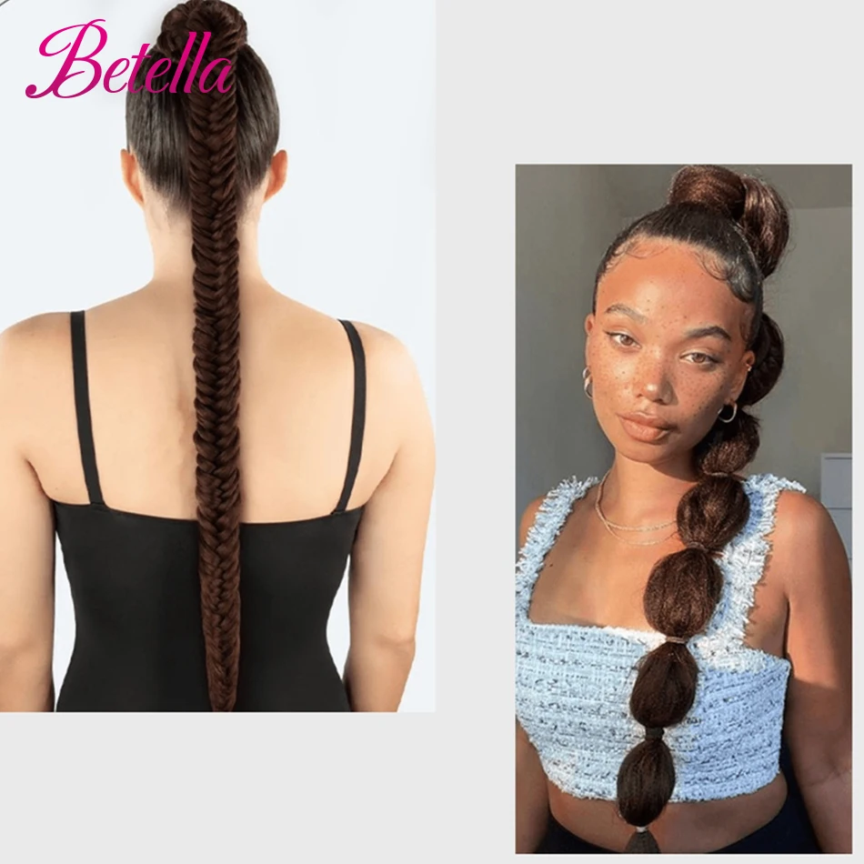 Synthetic Long Braided Ponytail Hair Extensions Synthetic Boxing Braids Wrap Around Chignon Padding With Rubber Band Hair Brown