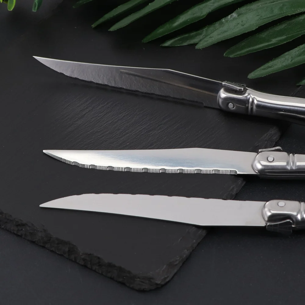 Jaswehome 6pcs Stainless Steel Flatware Set Laguiole Decorated 3Pcs Dinner Knives&3Pcs Forks Sets Western Dinnerware