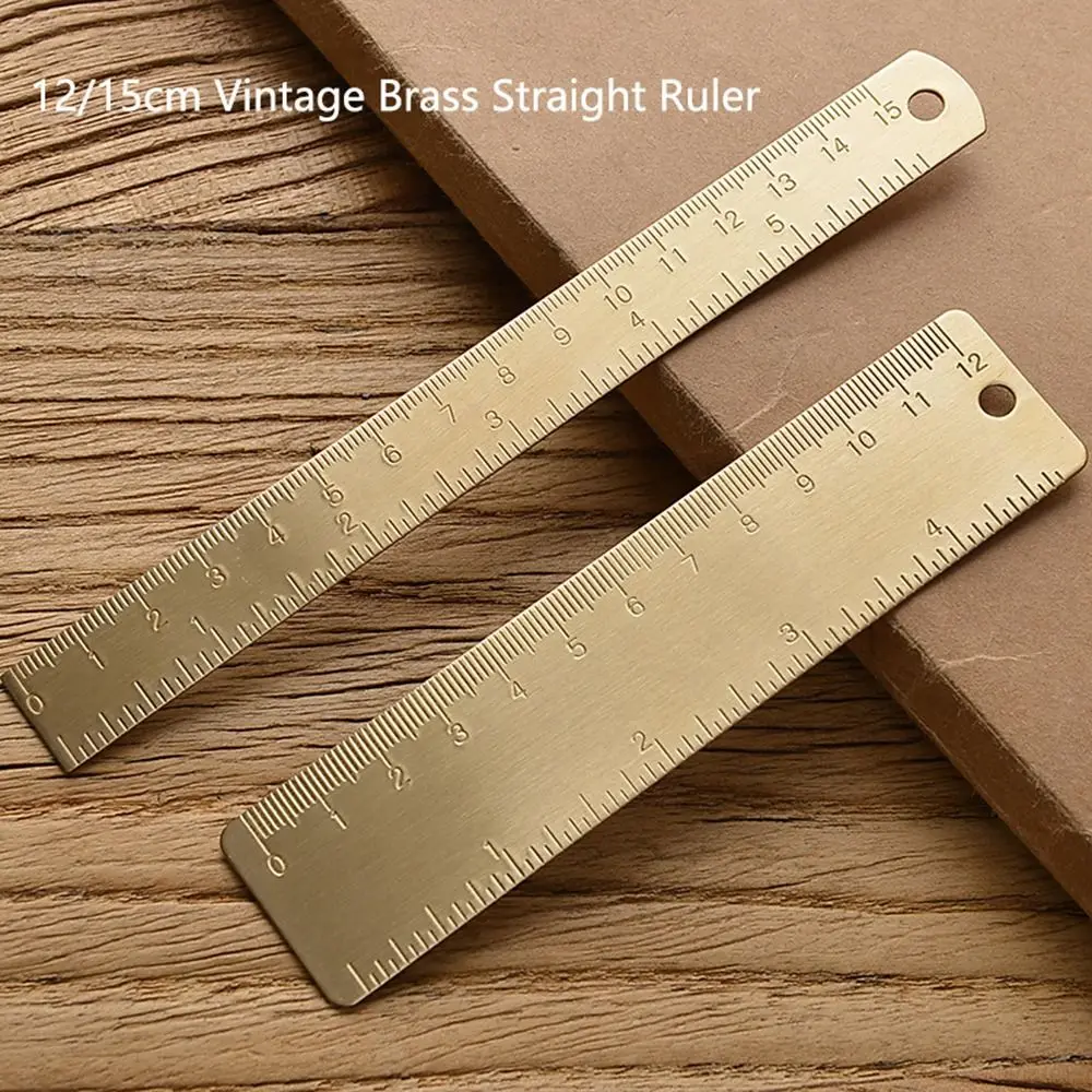 Portable Brass Straight Ruler 12/15cm Measuring Tool Scale Ruler 1mm Thicken Bookmark Ruler Students