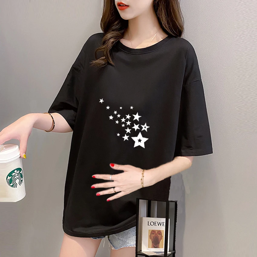 

Graphic Pentagram Cartoon Fashion Printed Pregnant T Shirt Girl Maternity Short Sleeve Pregnancy Shirt Mom Clothes Women