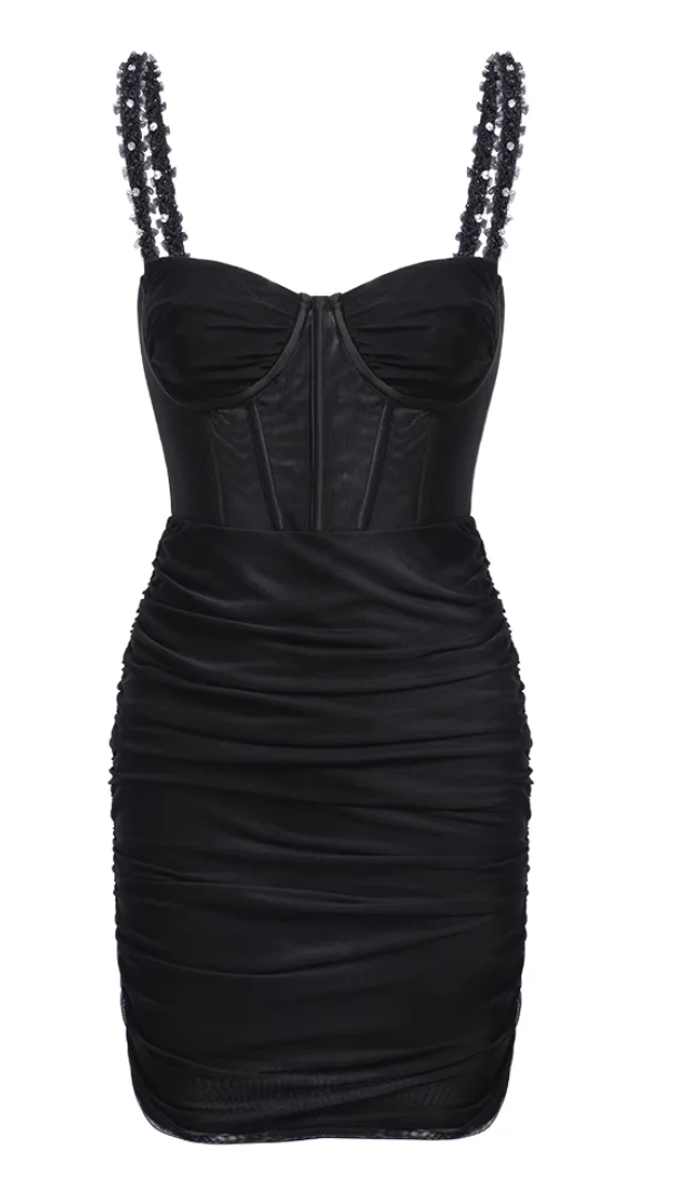 Original design black rhinestone chain fishbone sexy party dress bodycon dress
