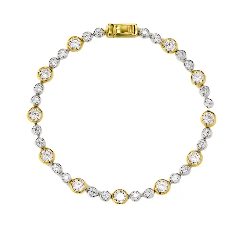 

ARIGAYA круглый полный муассанитовый теннисный браслет с пузырьками для женщин, стерлинговое серебро 925, позолоченный, двухцветный ободок, ювелирные изделия для вечеринок