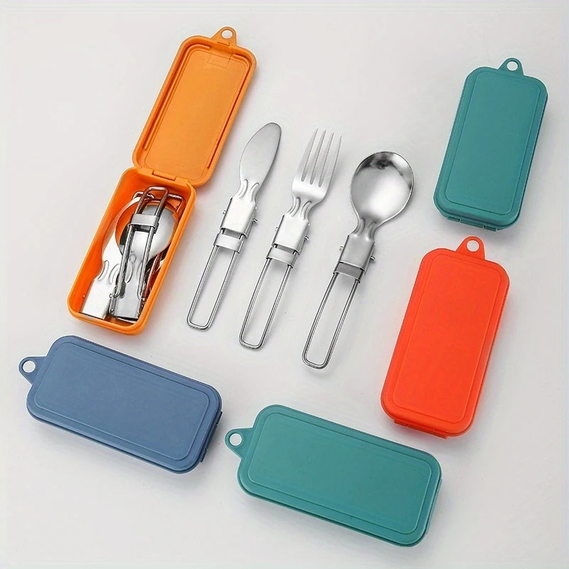 Conjunto de talheres dobráveis ​​de aço inoxidável, conjunto de talheres dobráveis ​​portáteis para exterior, conjunto de utensílios de mesa, utensílios de mesa para acampamento ao ar livre