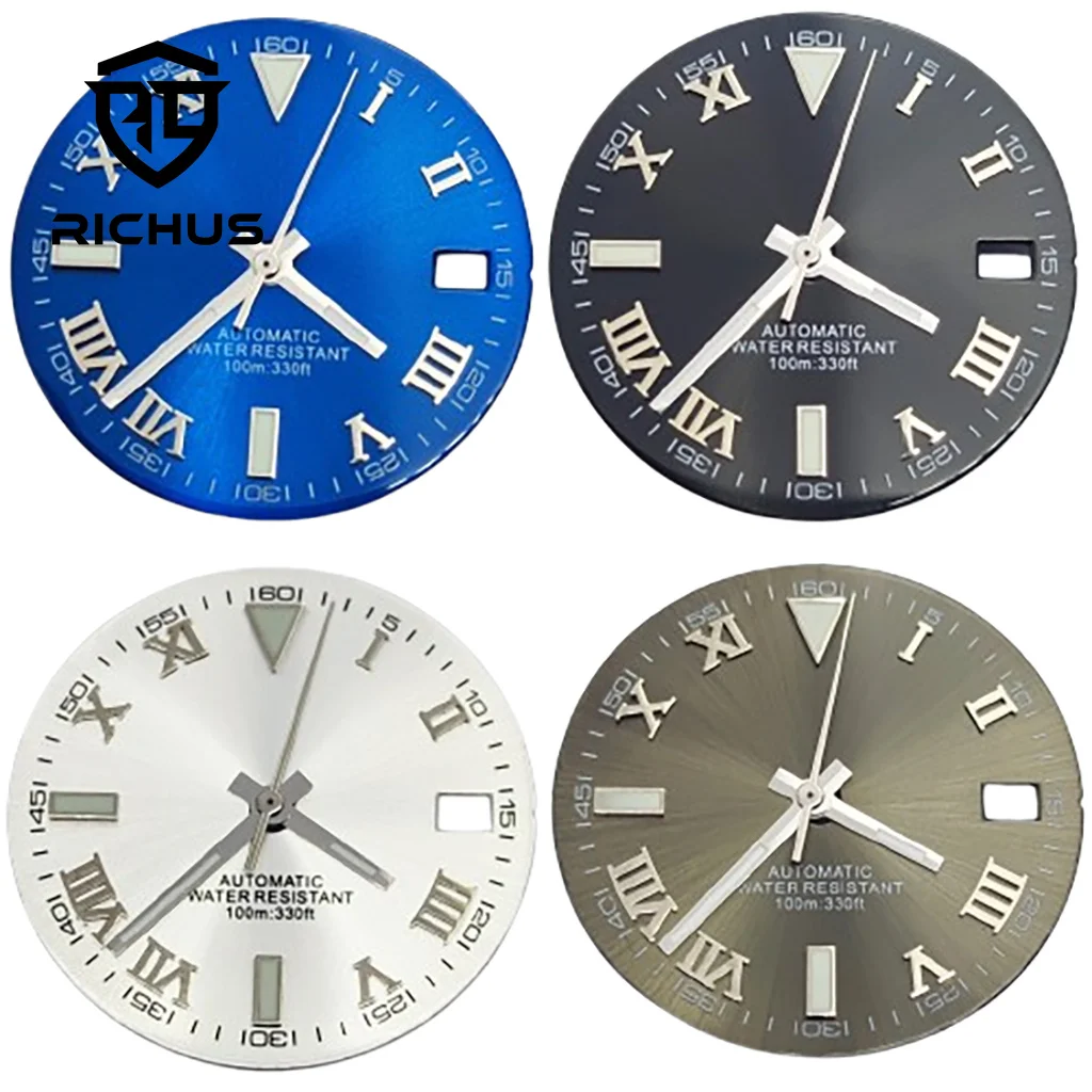 RICHUS 29mm White Black Watch Dial With Watch Hands Green Luminous Fit NH34 NH35 NH36 Movement