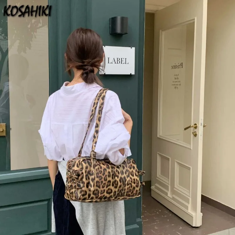 

Harajuku Leopard Y2k Эстетические сумки для женщин Модные винтажные сумки подмышки Повседневная уличная одежда Роскошный дизайн Сумки на плечо