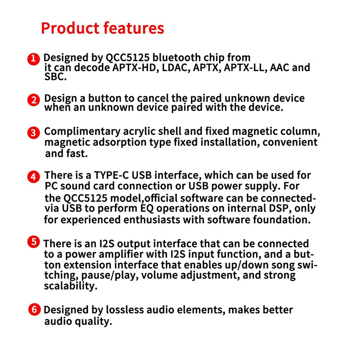 AT42 QCC5125 بلوتوث 5.1 ضياع فك مجلس LDAC محول لاسلكي ضياع Hd جودة الصوت لوحة فك تشفير الصوت