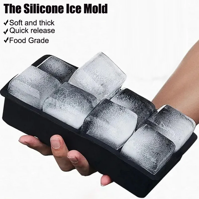 

4/6/8 Grids Big Ice Cube Tray Mold Large Silicone Ice Cube Mold DIY Ice Maker Square Tray Mold Bar Pub Wine Ice Blocks Mould