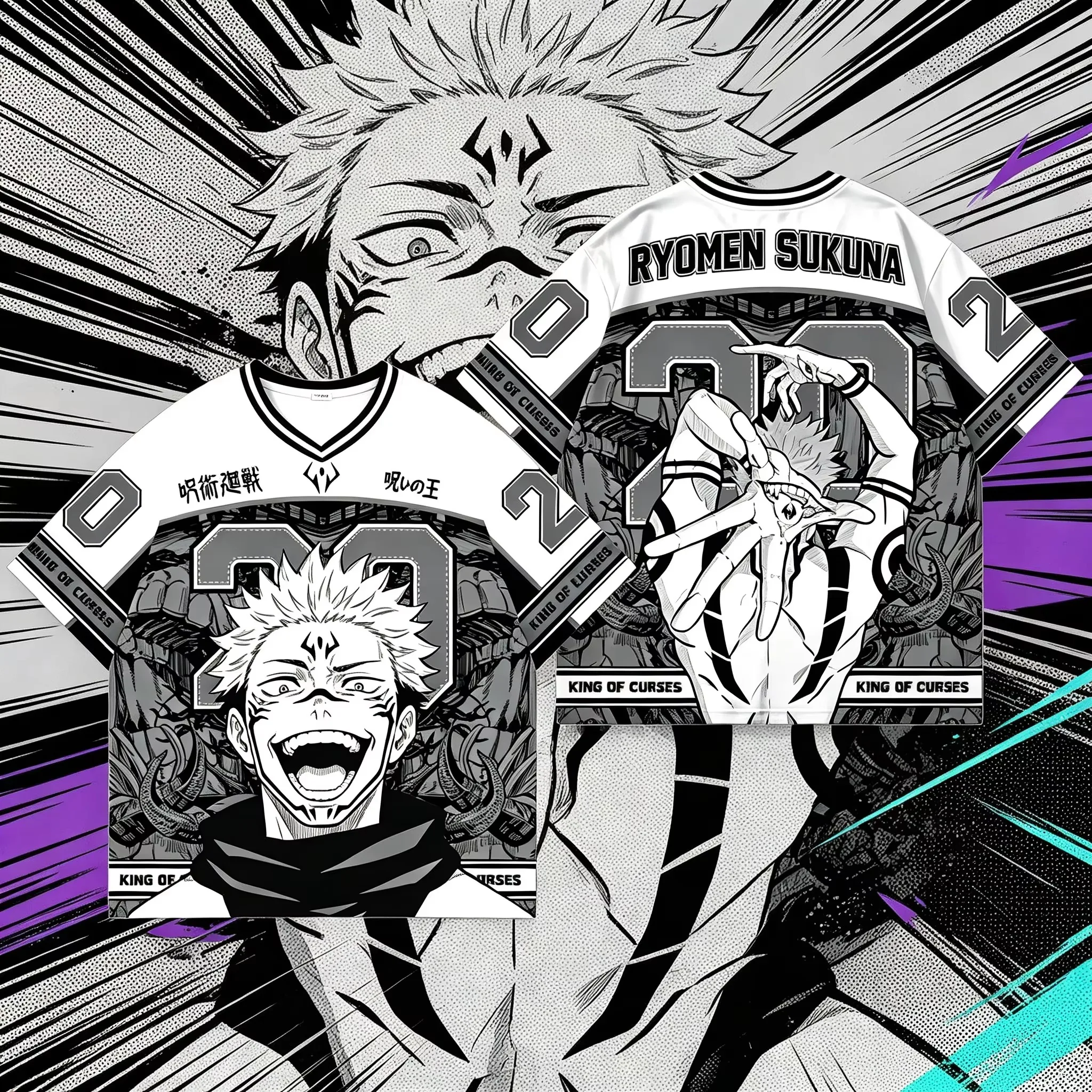 Bandai Sukuna Jujutsu Kaisen Monochrome Manga Panel Jersey Cursed King No. 20 Adult Kids T-Shirt Summer Quick-dry Lightweight