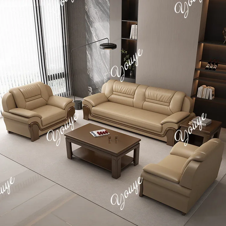 

J Office Sofa, Reception Room, Lounge Area, Simple Modern Leather Sofa, Business Reception, Three-seater Coffee Table Combinatio