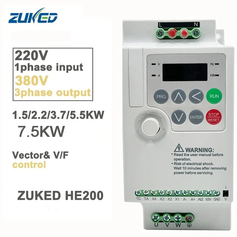 ZUKED Frequency converter 220 to 380 vfd single phase input three phase output 1.5/2.2/3.7/5.5/7.5 KW