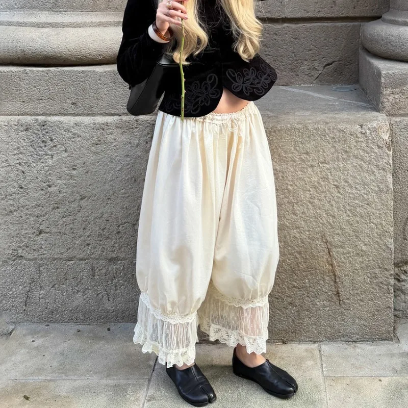 

Tsiisd Women's Lace Loose Lantern Pants Fashion Commuting Ruffle Casual Wide Leg Streetwear Daily Trousers New Women Pants 2026