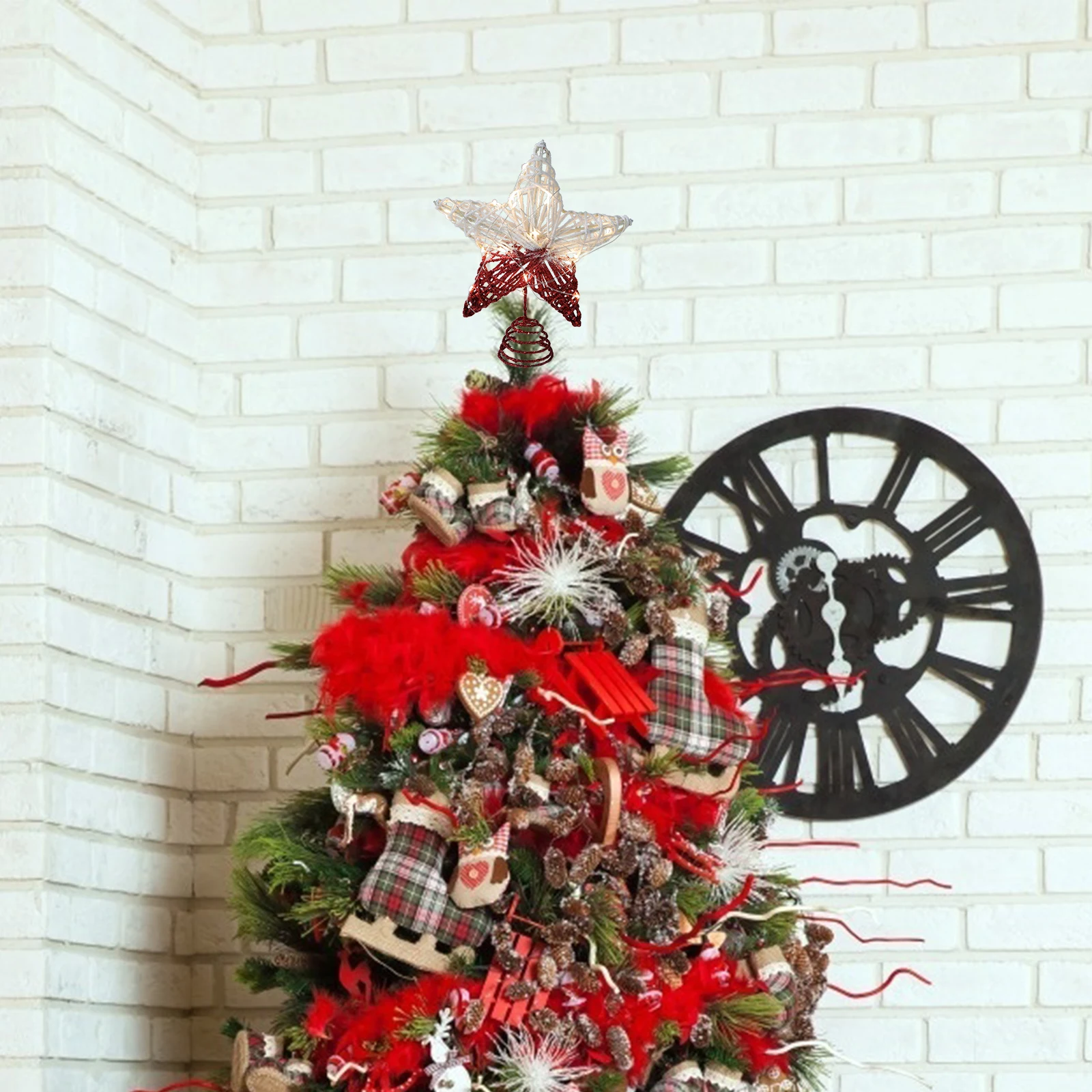 

Decoration Tree Top Star Led Topper Christmas Stars Ornaments Light Lighted Red Hanging