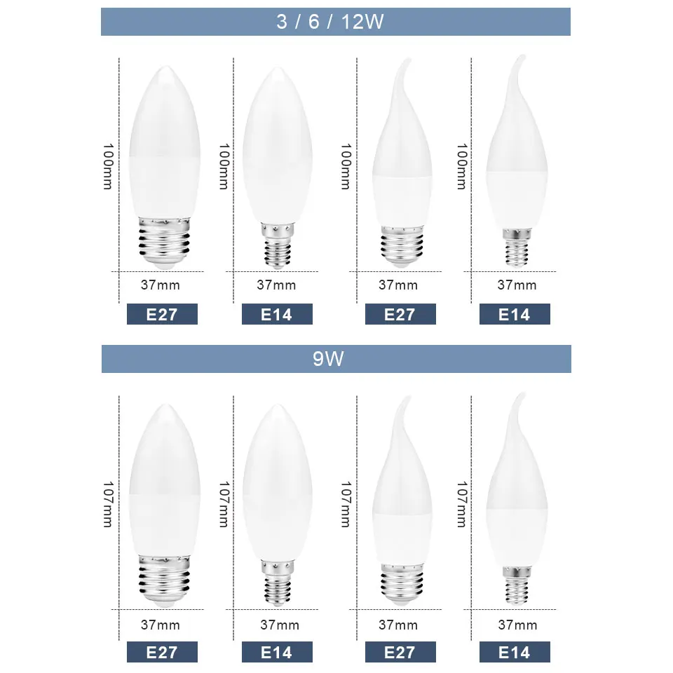 1/3/5/8/10 pcs LED Bulb E14 E27 LED Light Indoor Light 3W 6W 9W 12W AC220V LED Candle Bulb Home Decor Pendant Light Lampada