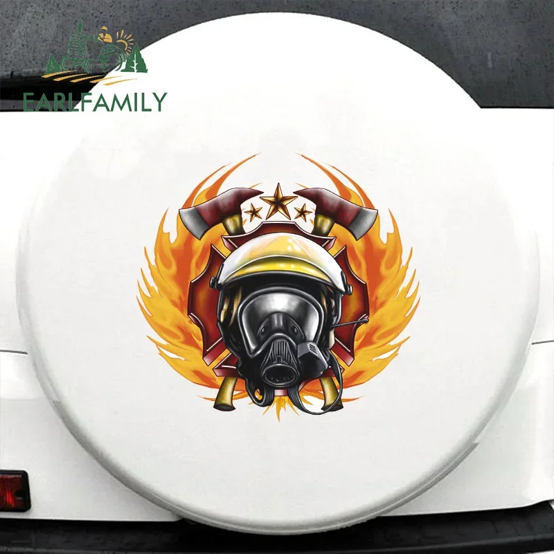 EARLFAMILY 43cm x 41.3cm for Firefighter Fine Decal Sunscreen Car Stickers Car Door Protector Sticker Motorcycle Decoration