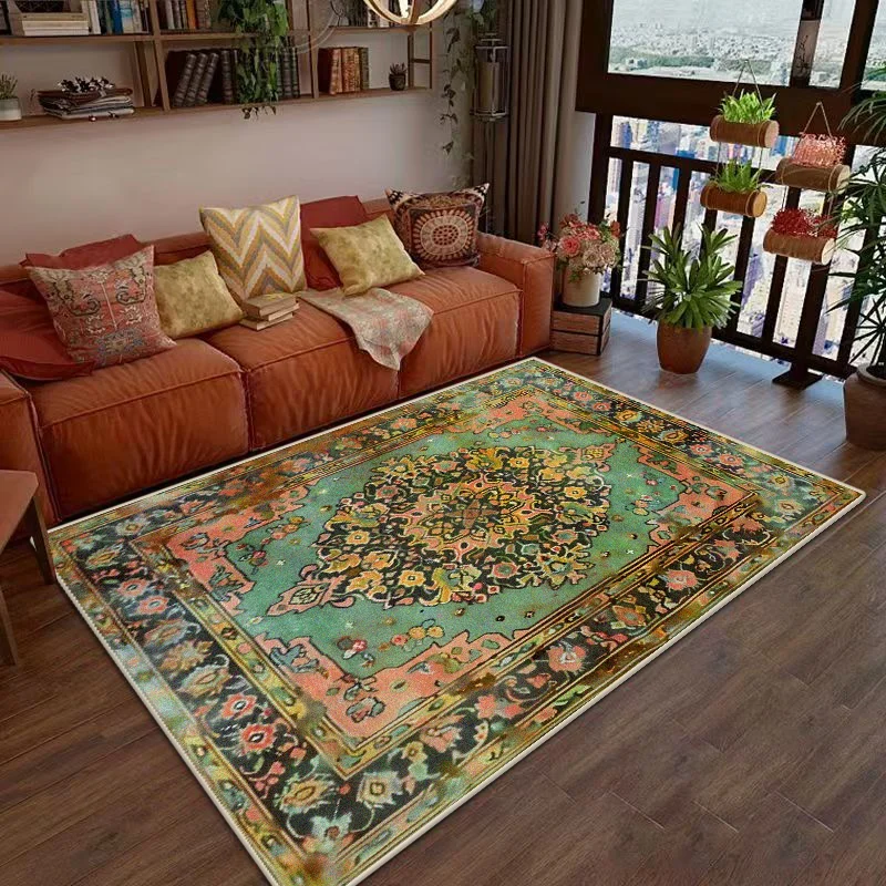 

Retro Persian Living Room Rugs Decoration Bedroom Floor Mats Customizable Anti Slip Washable Short Velvet Office Carpet Lounge