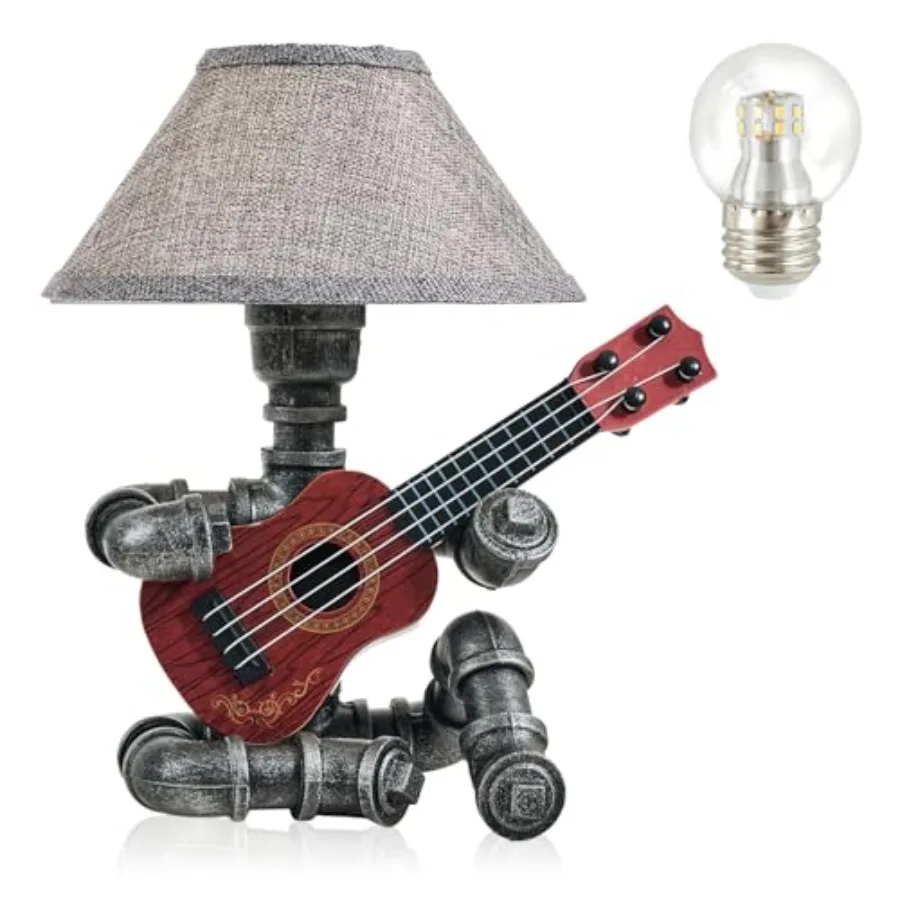 

Music Guitar Table Lamp Art Decor Guitar Stuff Cool Gifts for Music Lovers Microphone Players for Men Steampunk Pipe Man Edison