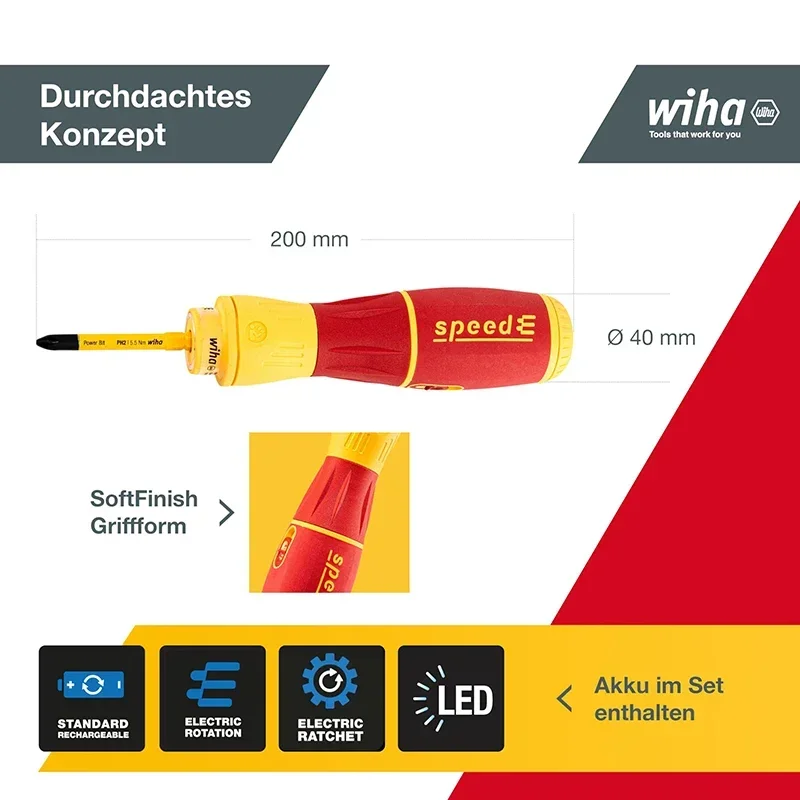 Wiha NO.44318 Electric Screwdriver SpeedE II 7Pcs with slimBits DIY Power Impact Driver Lithium-Ion