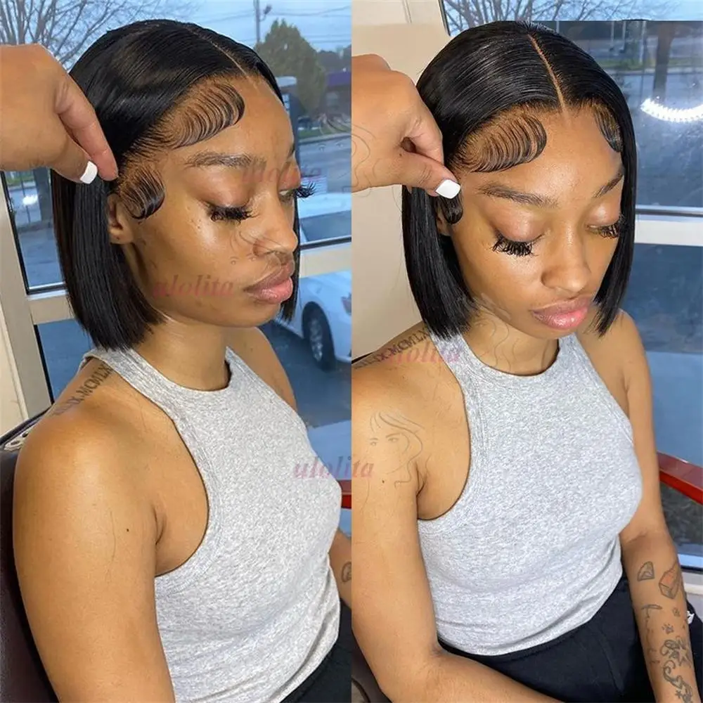 12 Zoll Gerade Pixie-Cut-Perücke Transparente Spitze Brasilianisches Echthaar 13×4 Echthaar-Perücken Kurze Bob-Perücke Spitzenperücke für Schwarze Frauen – Detail 14
