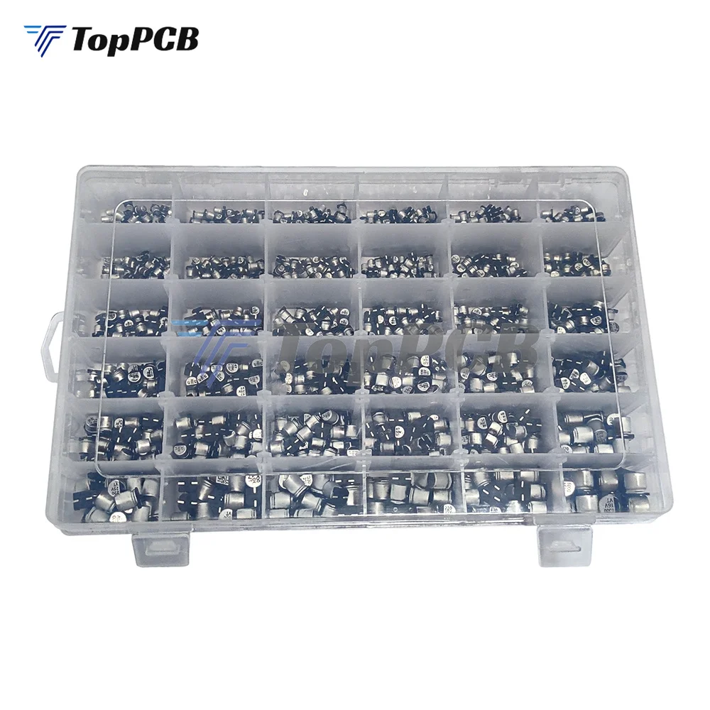 1500PCS 1UF~1500UF 6.3V-50V 36 Values SMD Aluminum Electrolytic Capacitor Capacitance Condenser Assorment Kit with Plastic Box