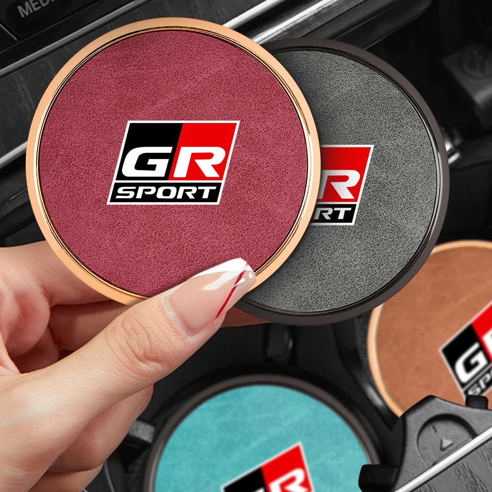 For GR Sport toyota Corolla Prius Harrier Camry Car Leather Water Cup Pads alloy side Auto Coaster Anti Slip Mat acscessoriess