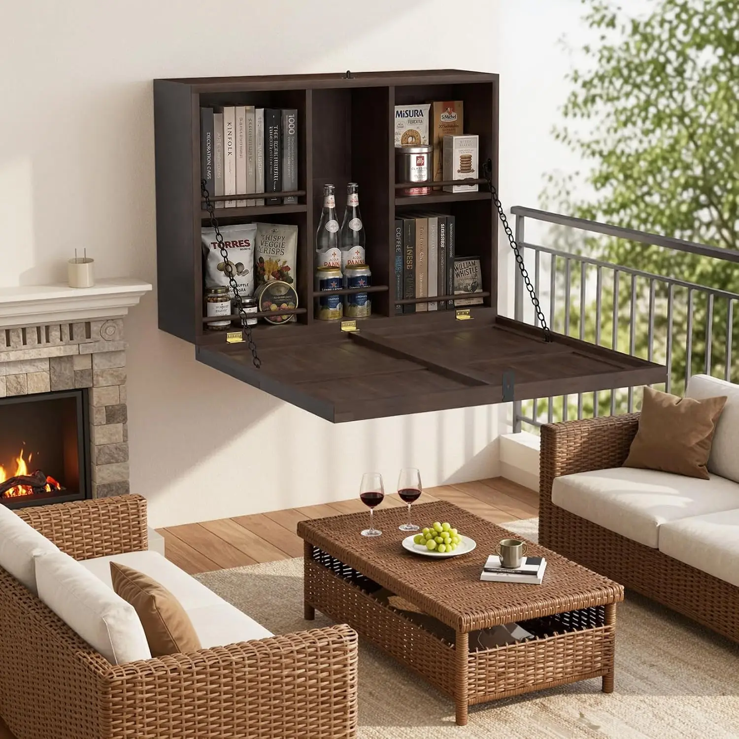 Wall-Mounted Solid Wood Waterproof Fold-Down Bar Storage Cabinet, Customized