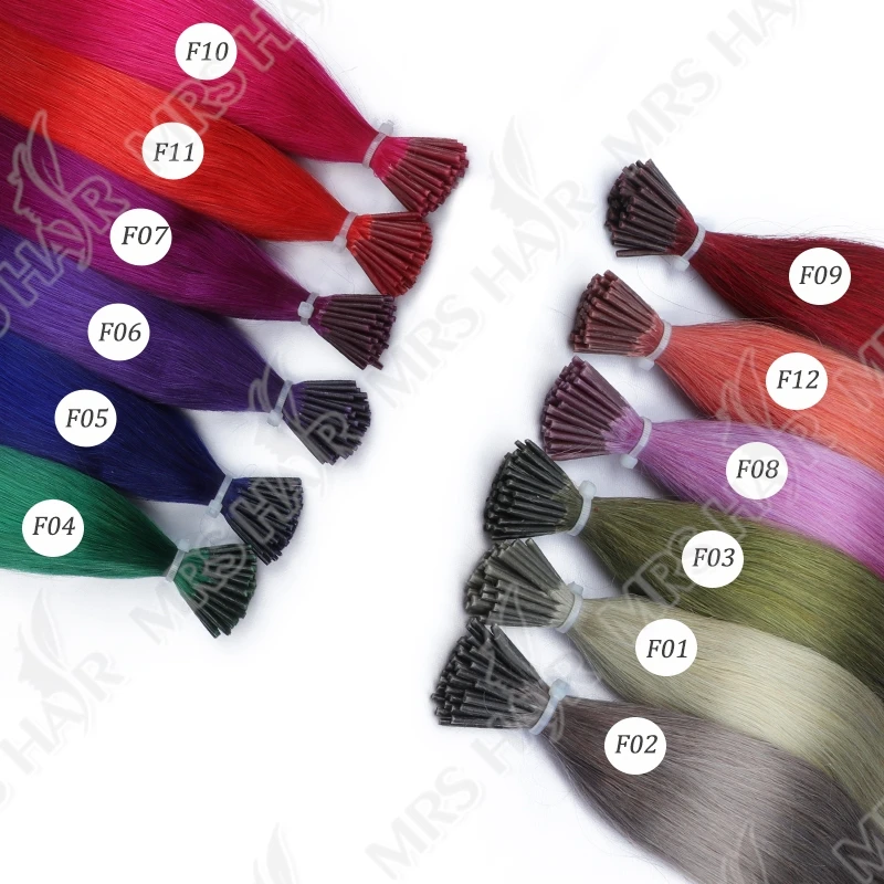 ブルーカラー I チップストレート人毛エクステンションケラチンヘアホットプレボンドマイクロビーズヘア女性用 12-20 インチ 50 個/パック