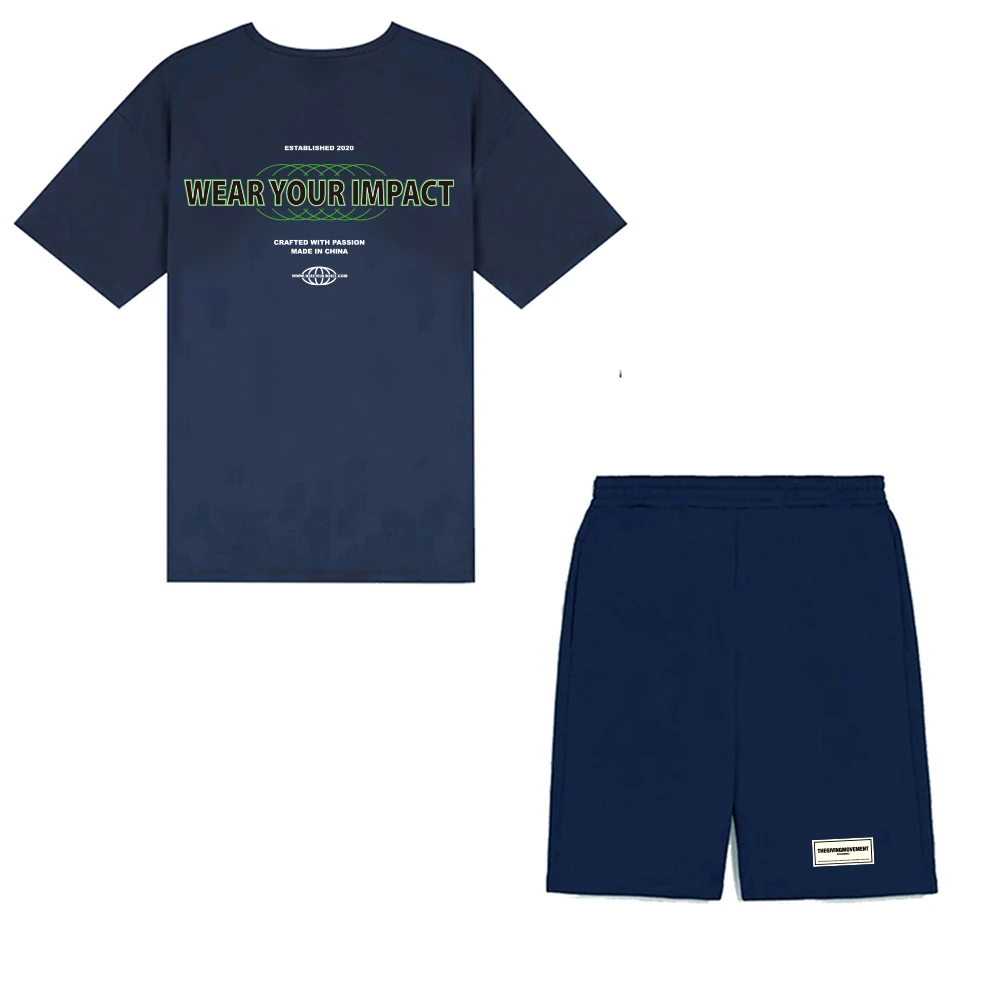 Men's Two Piece Outfits T-shirt and Loose Long Shorts Sets for Male Tees Oversized Summer Clothing