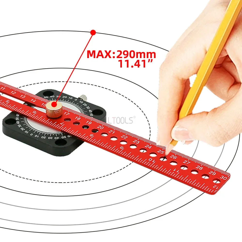 Woodworking Compass Scribing Ruler Rotatable Parallel/vertical Drawing Line Ruler Aluminum 360 °Angle Marking DIY Measuring Tool