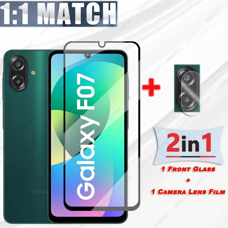 لهاتف سامسونج جالاكسي F07 واقي شاشة زجاجي لهاتف سامسونج M07 حافة سوداء طبقة رقيقة واقية عدسة الكاميرا لهاتف سامسونج A07