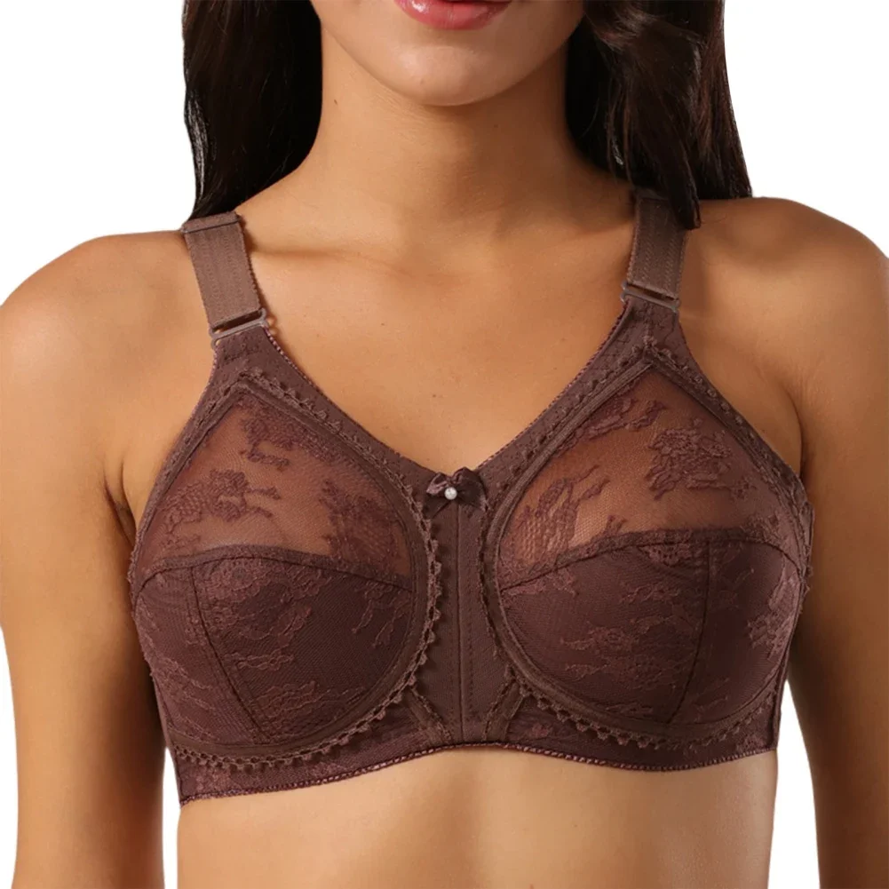 Fashion Lace Plus Size Bra Women's Bra Plus Size Wirefree Sexy Transparent Wide Shoulder Strap