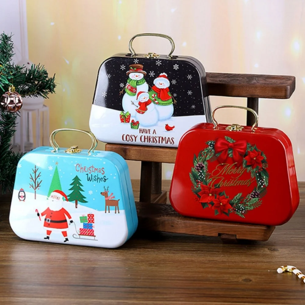 

Рождественская жестяная коробка конфет, праздничная портативная подарочная упаковка, металлическая подарочная коробка, декоративная большая коробка конфет на Рождество