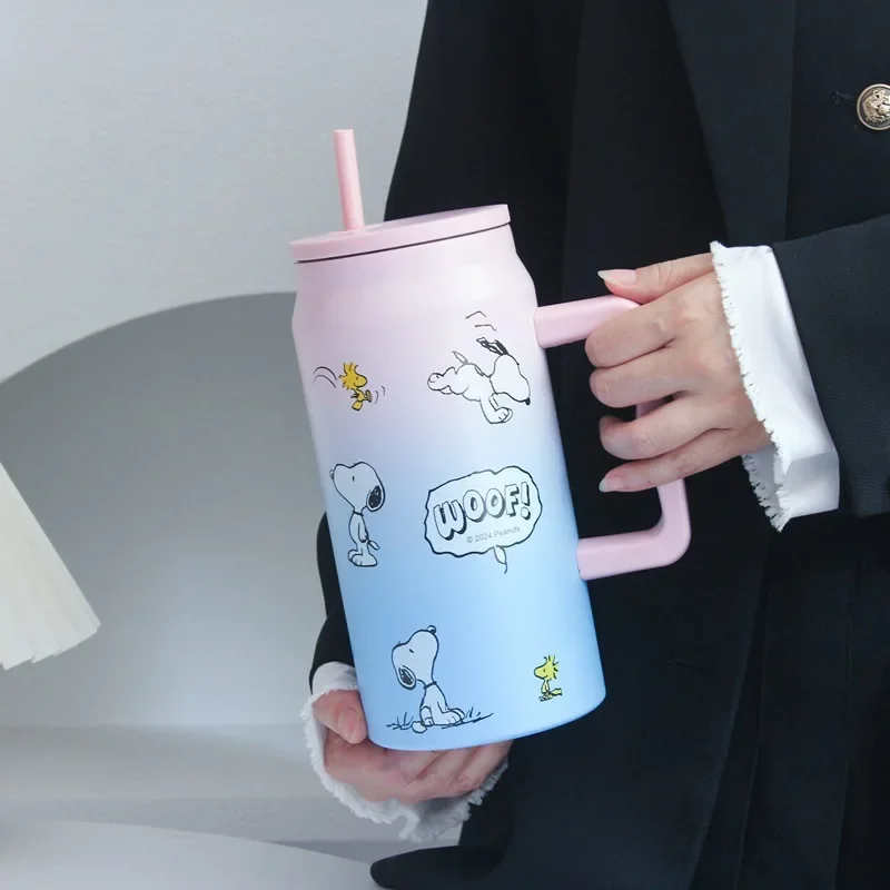 Tasse thermos en acier inoxydable 304 avec poignée, tasse à glace de grande capacité, bouteille d'eau froide extérieure, dessin animé Kawaii Snoclicks, tasse de voiture, 50oz